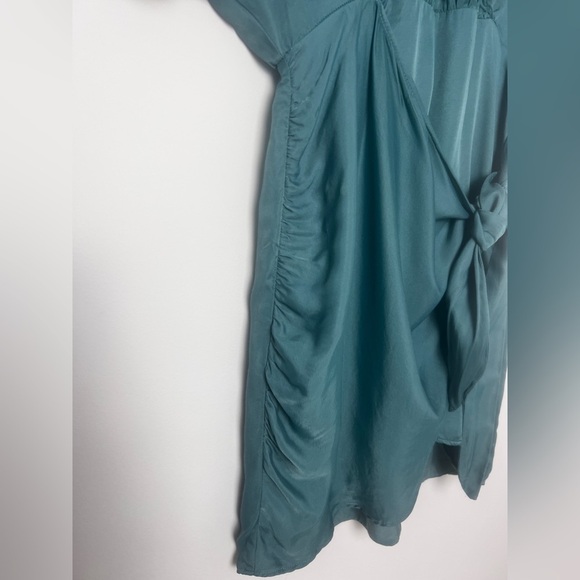 ZARA Women's Small Sea Green Satin Effect Faux Wrap Party Cocktail Mini Dress - Picture 9 of 14